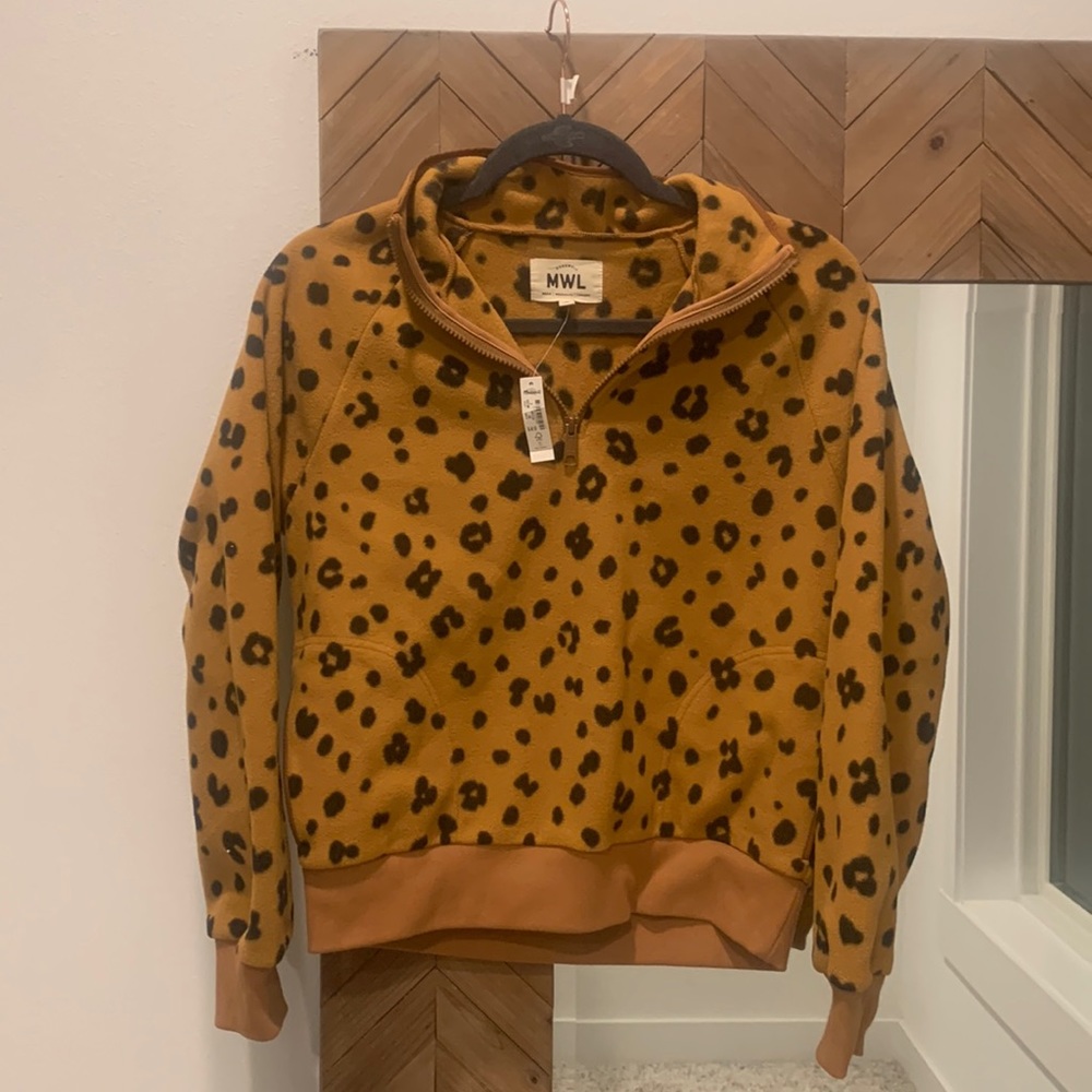 Madewell Cheetah Leopard betterfleece Fleece 1/4 zip pullover size Small BNWT